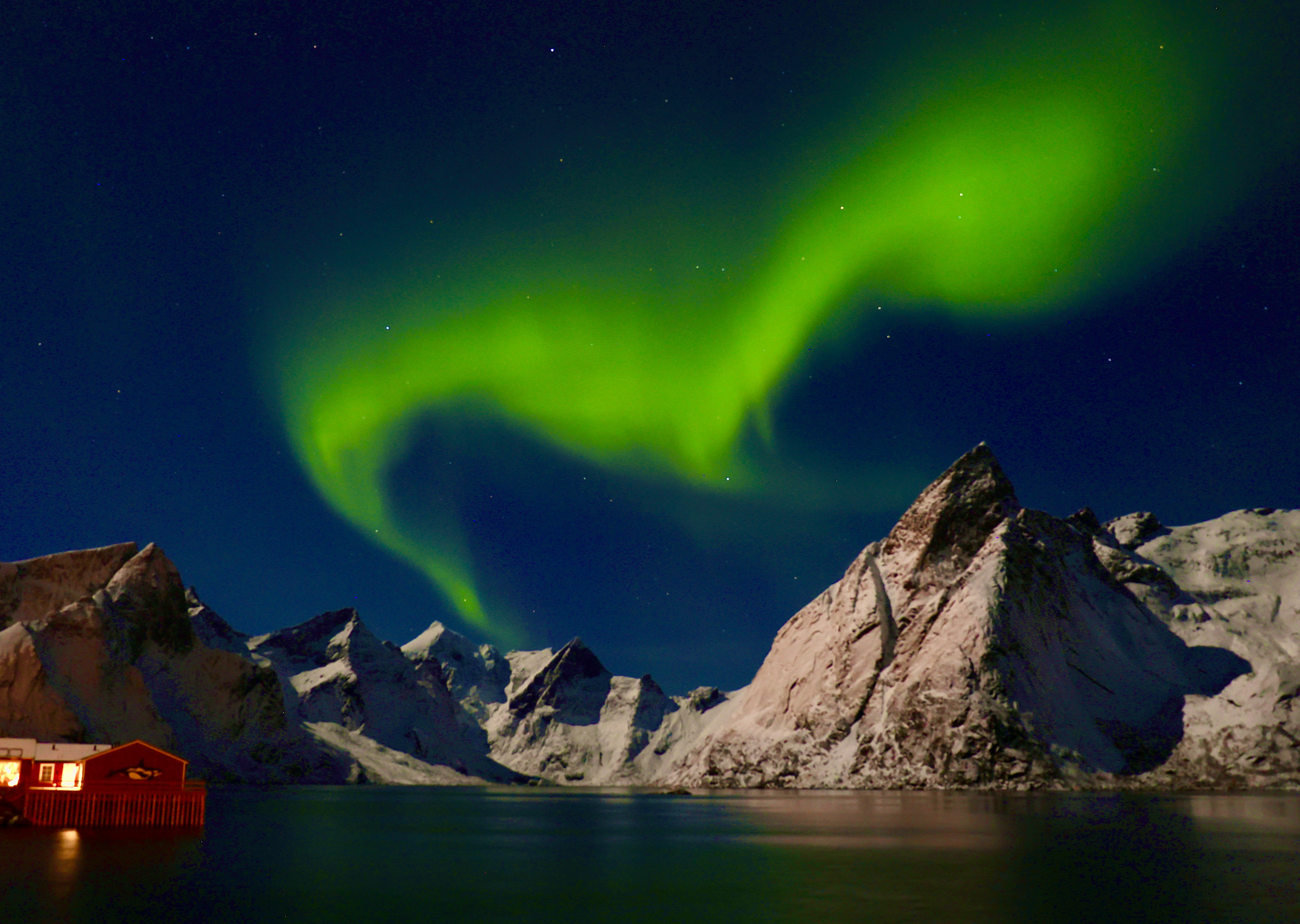 Northern Lights dancing across the sky, Reine